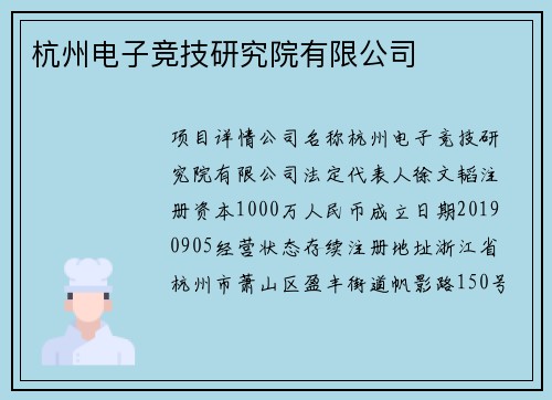 杭州电子竞技研究院有限公司